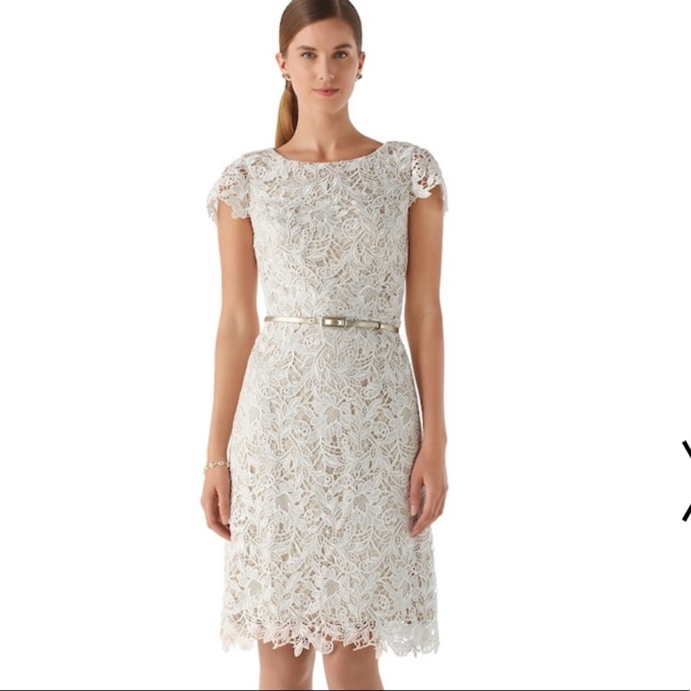 White House Black Market Ivory Lace Dress SZ 12